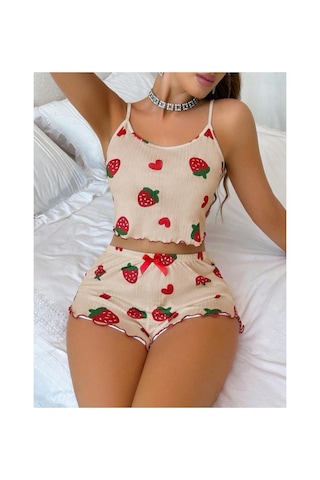 Selveta Kadın Penye İp Askılı Şortlu İnce Gecelik Pijama Takımı Çok Renkli