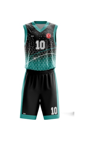 Basketbol Forması Turkuaz & Siyah Model B2402 - Kişiye Özel İsim Ve Numara Yazılabilir Dijital Baskı Turkuaz