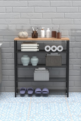 Retodesign 5 Katli Ayakkabilik- Banyo Rafi -çok Amaçli Raf 1890 Siyah - Atlantik Çam