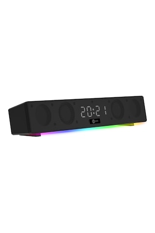 Lecoo DS103 Kablosuz Bluetooth 10W RGB Saat/Alarm Stereo Soundbar Hoparlör Siyah