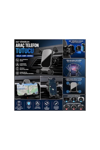 Araç İçi Telefon Tutucu Havalandırma Çıkışı Klipsli Car Holder Yatay Ve Dikey Kullanabilme Siyah