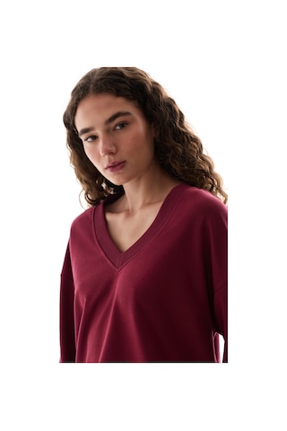 Penti Bordo Geniş V Yaka Uzun Kollu Sweatshirt