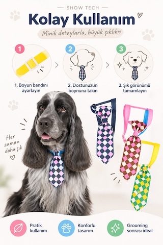 Showtech Kedi Ve Köpek Damalı Desenli Kravat Boyun Aksesuarı 10'lu Paket