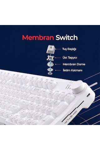 Geezer Crystal Kablolu/kablosuz Bt Wireless Bağlantı Türkçe Q Klavye Beyaz Sk-710ctm