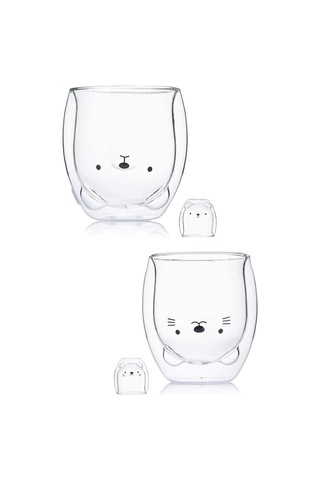 Çift Camlı Cidarlı Sevimli Ayıcık Süt Çay Kahve Su Kupa Bardağı 250ml Ev Ofis Isı Yalıtımlı Bardak