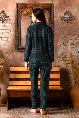 Nisanca Kışlık Düğmeli Ekose Desen Yılbaşı Temalı Kadın Süet Pijama Takımı Yesil