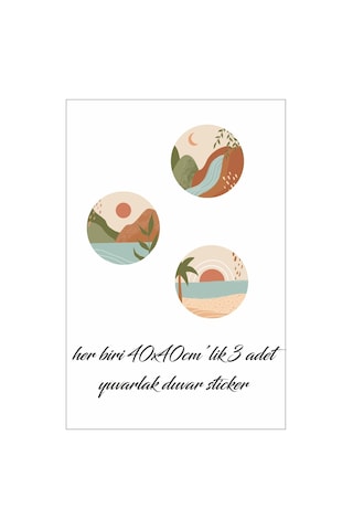 MSticker Bohem Tarzı 3'lü Yuvarlaklar Özel Tasarım Duvar Sticker