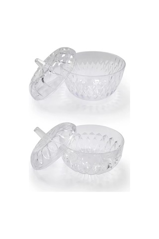 2'li Mika Dekoratif Şekerlik Lokumluk Seti Renkli