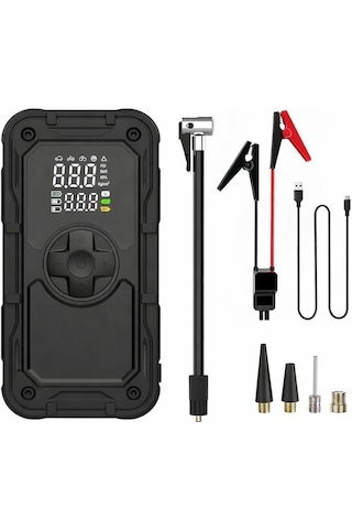 Aem Akü Şoklama Takviye Cihazı + Lastik Şişirme Kompresörü Taşınabilir 4+1 Jump Starter 8000mah