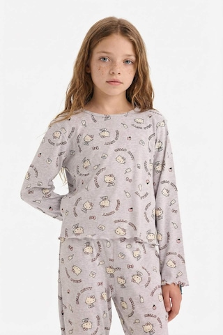 Defacto Hello Kitty Pijama Takımı Wide Leg Fitilli Kaşkorse Uzun Kollu Üst Uzun Alt Kız Çocuk G3156a825wngr400 Gri-gr400