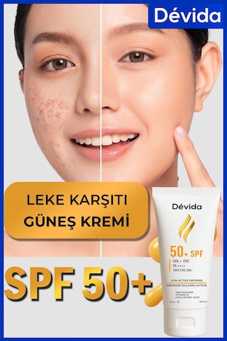 Devida UVA UVB Koruyucu Cilt Lekesi Önleyici Nemlendirici UvActive 400+ Yüz Güneş Kremi SPF50+ 50 ML