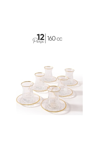 Mest Eco Yaldızlı 6 Kişilik 12 Parça Çay Bardağı Seti - 160 Cc Şık Ve Zarif Tasarım Sade Gold