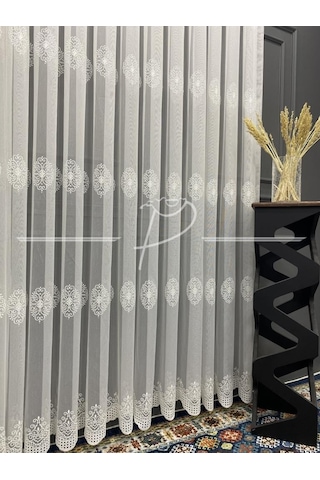 Tül Perde Taç Marka Serpme Damask Motifli Tül Perde-A26129 Çok Renkli