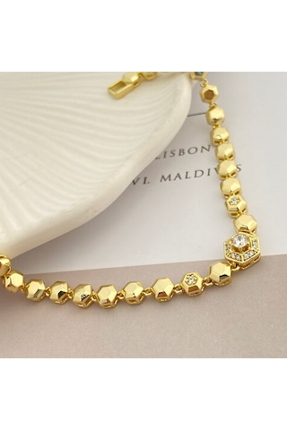 Petek Bileklik Altıgen Suyolu Kadın Bileklik Kararmaz Xuping Vip Seri 14 Ayar 19cm Gold