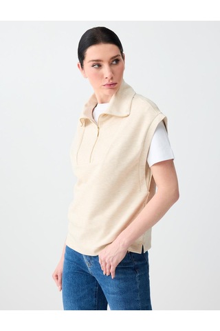 Jimmy Key Jimmy Key Bej Melanj Rahat Kesim Dik Yaka Düşük Omuz Örme Sweatshirt 6sw235722988