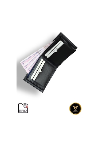 Premium Kalite Erkek Siyah Deri Cüzdan Bozuk Para Bölmeli 9 Kart Kapasiteli Siyah