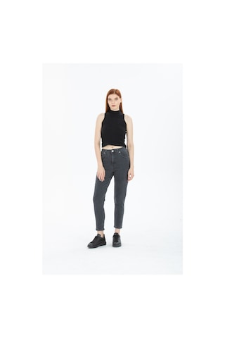 Kadın Antrasit Yüksek Bel Yumuşak Dokunuşlu Rahat Kesim Mom Jeans Kot Pantolon Antrasit