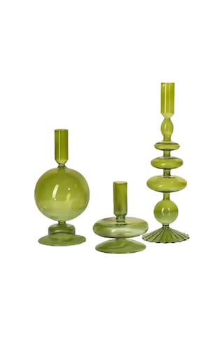 Reedark Yeşil Cam Mumluk Seti, 3 Farklı Boyutlu, Konik Ve Geniş Mumları Tutabilir, Masaüstü Dekorasyonu, Sıcak Ve Zevkli Ortam Oluşturur