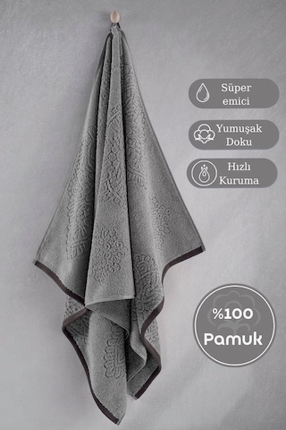 Pamuk Tekli Havlu Jakarlı Karna Premıum Vance - 70 X 140 Taş