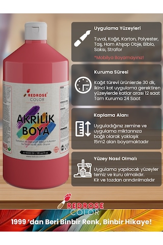 Red Rose Tüm Renkler Akrilik Boya 12'li Set 12 x 1 KG