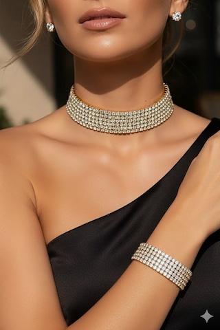 Caş Dekorasyon Altın Renk Taşlı Kolye Küpe Ve Bileklik Set Altın