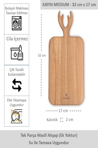 Yekpare Masif Ahşap Sunum Tahtası Kesme Tahtası Kayın Medium 14