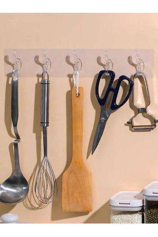 5'li Şeffaf Süper Yapışkan Askı Banyo, Mutfak Düzenleyici Askı Beyaz