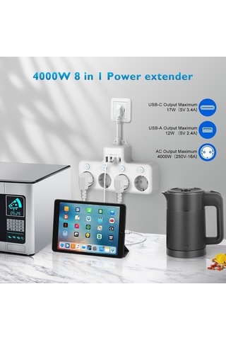 Ganzhoushop X X Usb, Type-c Termal Priz Korumalı İn Cbtx Beyaz Akım 8 4'lü 4000w 3 1 1 Fg Yok