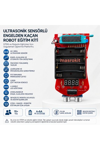 Masrokit U2l-7716 Ultrasonik Sensörlü Engelden Kaçan Robot Eğitim Kiti Sarı Motorlu