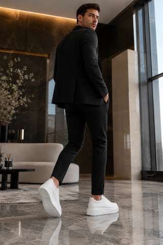 Mevese Dlob Erkek Bağcıklı Cilt Günlük Casual Spor Sneaker Ayakkabı - Beyaz