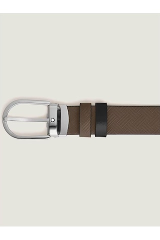Montblanc At Nalı Tokalı Kahve - Siyah 30 Mm Çift Taraflı Deri Ke Kahverengi