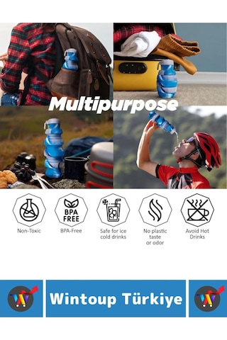 Wintoup Premium Portatif Bpa Free Şık Kamp Spor Seyahat Silikon Katlanabilir El Bombası Suluk 500 Ml Çok Renkli