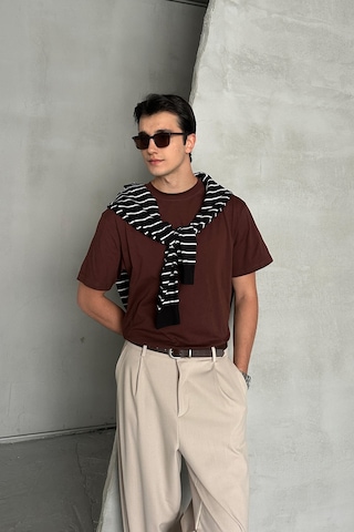 Hyman Erkek %100 Pamuk Oversize Basic T-shirt Koyu Kahve