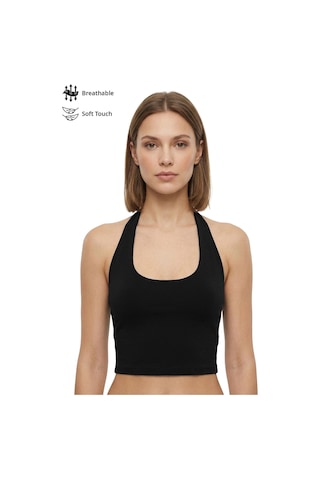 Cottonhıll Siyah Viskon Halter Yaka Sırt Dekolteli Kadın Crop Atlet