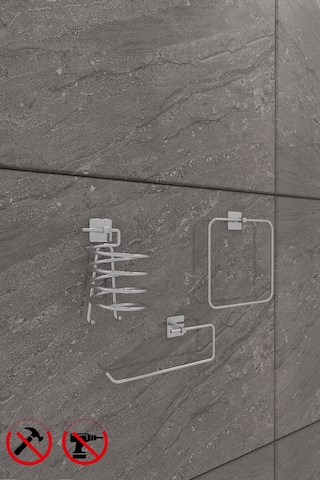 Alper Banyo Scilla Kare Krom Yapışkanlı 3'lü Set - Kare Havluluk Solo Havluluk Kare Fön Makinesi Askısı Krom