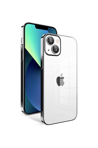 Apple Uyumlu iPhone 13 ile Kapak Lens Korumalı Arkası Şeffaf Sert Mika Kapak - Siyah