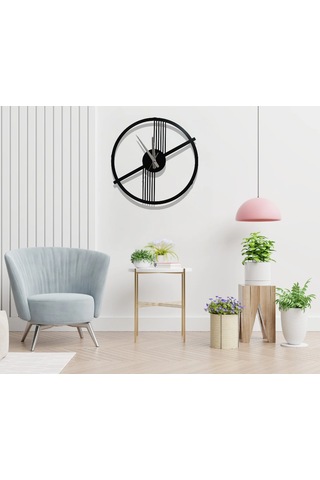 Retro Ve Modern Arası Şık Duvar Saati Siyah Metal, 40 Cm Siyah
