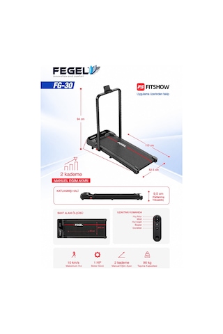 Fg-30 Uzaktan Kumandalı Ultra İnce Tam Katlanabilir Sessiz Yürüyüş Bandı 10 Km/s, 95x38,5 Cm Yürüyüş Alanı, Süre-mesafe-kalori Geri Sayım, Ev Ve Ofis