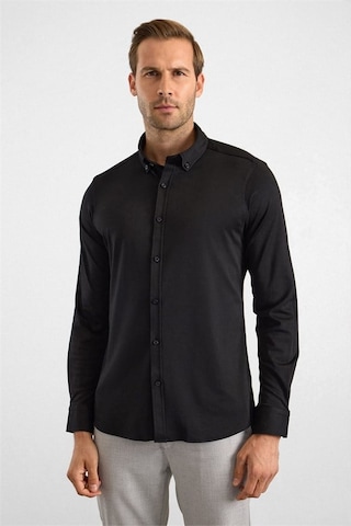 Süvari Siyah Slim Düğmeli Yaka Manşetli Casual Gömlek Sgm2025500003-s09