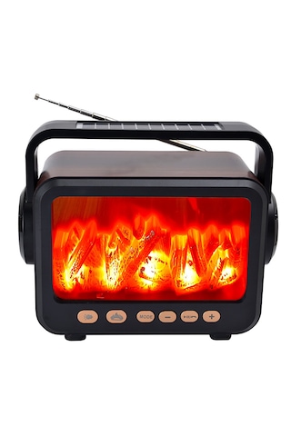 Şömine Tasarımlı Retro Taşınabilir Bluetooth Speaker Güneş Eneji Şarj Özelliği El Feneri Fm Radyo/usb/aux/