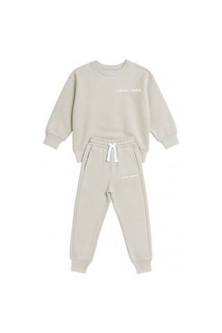 Magu Kız Çocuk Pamuklu Oversize Sweatshirt Eşofman Alt Takım - Rahat Ve Şık Krem