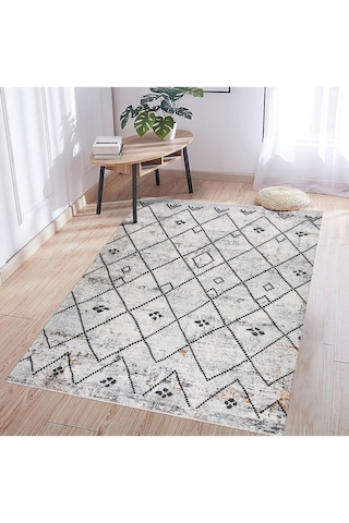 Madrid Vl Premium Yıkanabilir Pamuklu Kaymaz Tabanlı Saçaklı Kilim Gri-antrasit