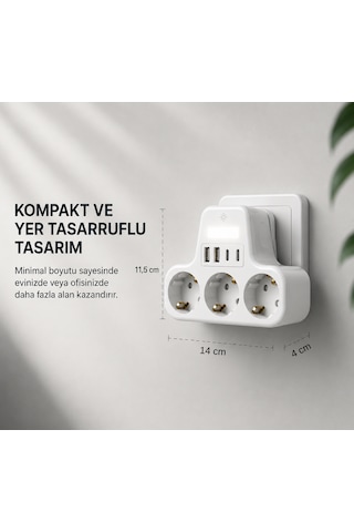3 Lü Duvar Tipi Akım Korumalı Priz 2 Usb-a + 2 Type-c Girişli Led Gece Lambalı Akıllı Çoklu Priz 0