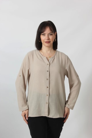 Moda Berray Tb-069 Keten Kolu Apoletli Sıfır Yaka Büyük Beden Taş Rengi Gömlek Bej