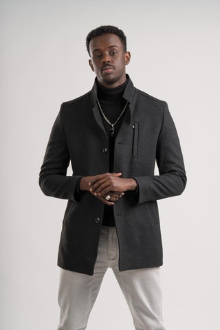 Slimfit Hakim Yaka Düğme Kapamalı Yan Cepli Astarlı Tek Yırtmaçlı Yünlü Kaşe Kaban Antrasit
