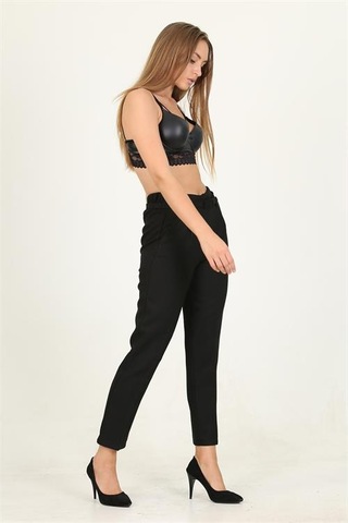 Neşeli Butik Kadın Siyah Kemerli Beli Lastikli Yeni Sezon Kumaş Pantolon Qns032 Siyah