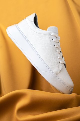 Beyaz Casual Bağcıklı Deri Sneakers Beyaz