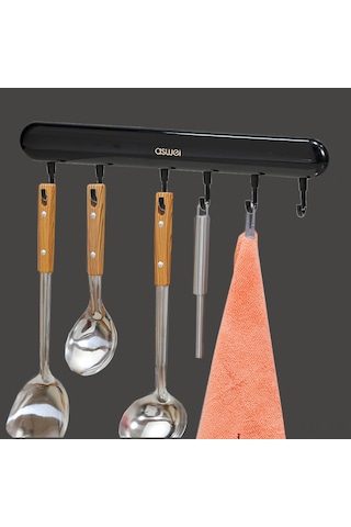 Mufunye Banyo Duvarlı Çekmeceli Takoz - Delme Yok, 5 Kg Yük Kapasitesi, Siyah 6 Adet Hareketli Halka, Havlu Ve Giysi Asma İçin Dayanıklı Yapı Diğer