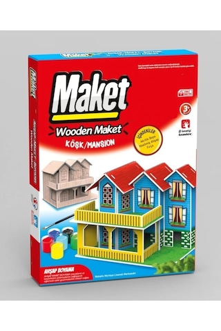 Ahşap Köşk Ev Maket Boyama Seti, 6'lı Boya Ve Fırça Dahil