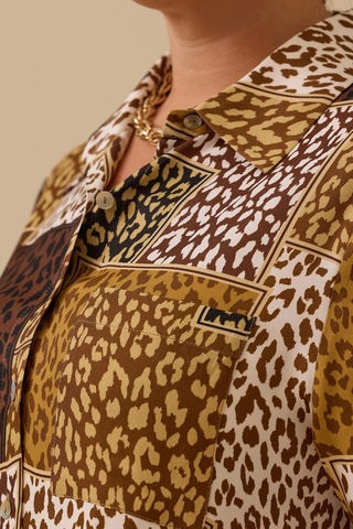 Galaxi Kadın Büyük Beden Desenli Gömlek 4016 Kahverengi Kahverengi